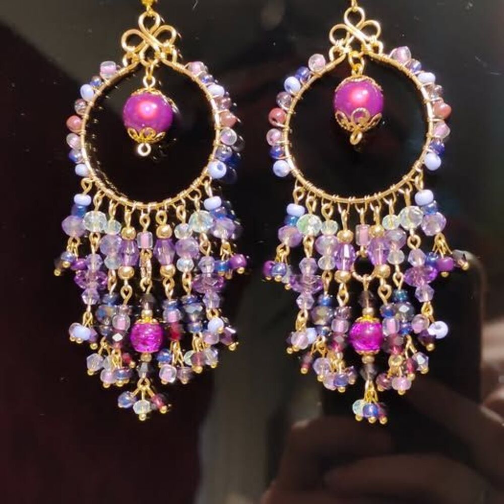 Purple Hobo Fringe Earrings